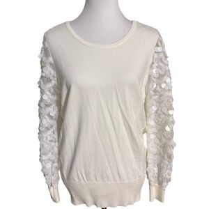 Alfani Cream Sweater with Textured Sleeves